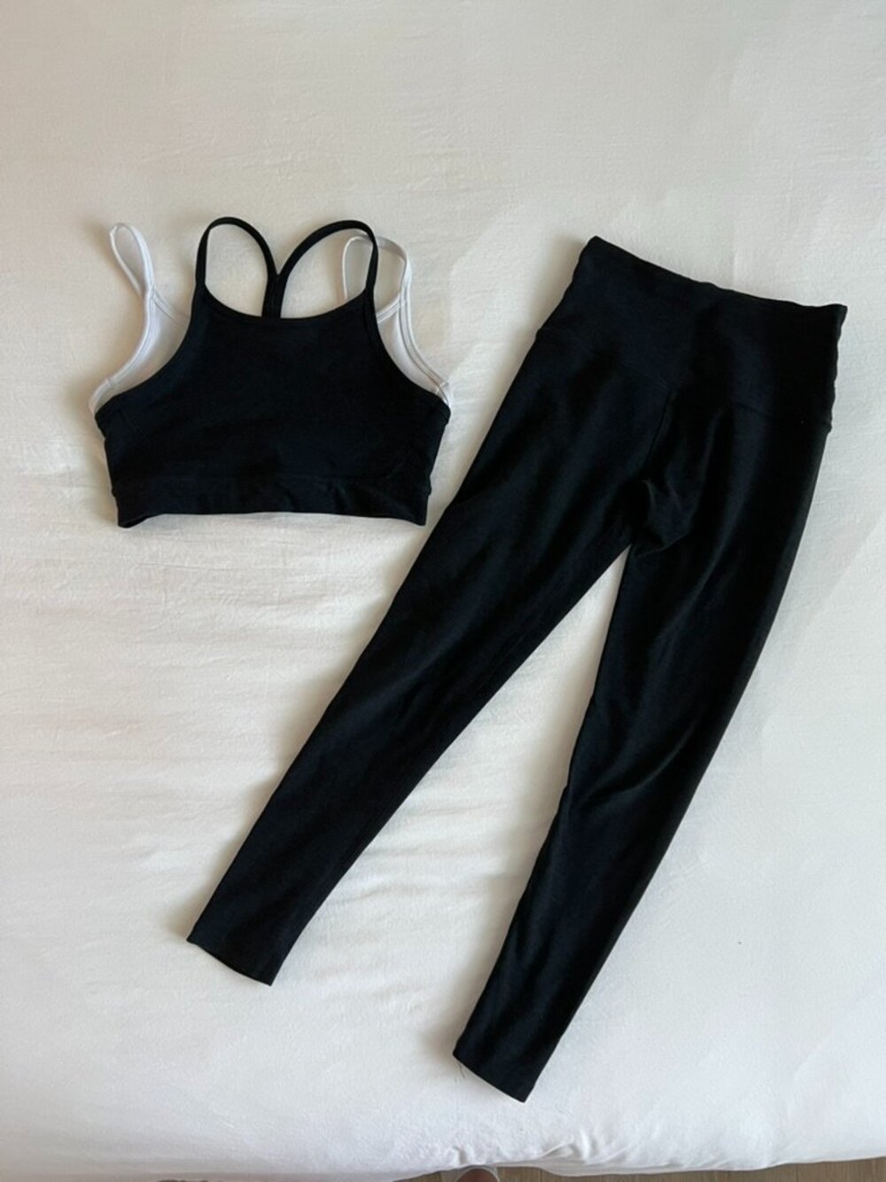 Beyond Yoga Spacedye Layered Long Line Bra + Legging Set in Black | Size XS/S - Picture 2 of 8